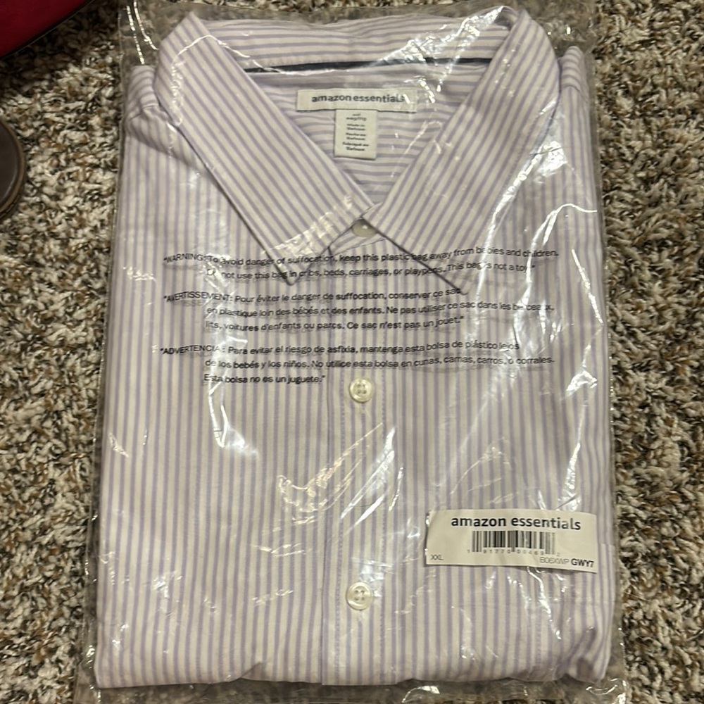 Amazon Essentials Men's Casual Striped Shirt - Light Blue and White
